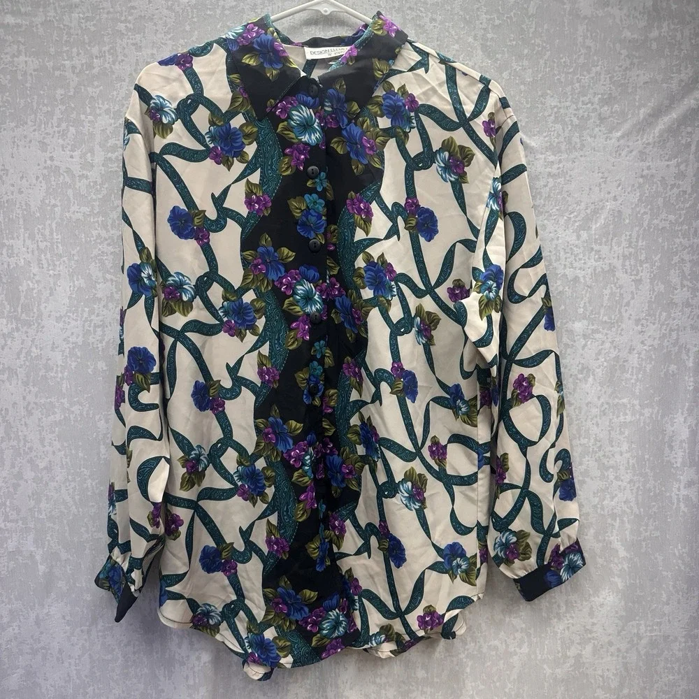 Romantic Floral Blouse Vintage 90s Cottagecore L - Picture 2 of 13